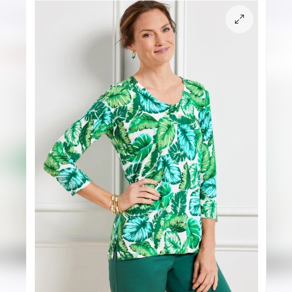 Talbots Isle Fronds V-Neck Pullover - Picture 1 of 6